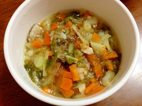 離乳食後期  人参ニラ水菜玉ねぎの出汁スープ